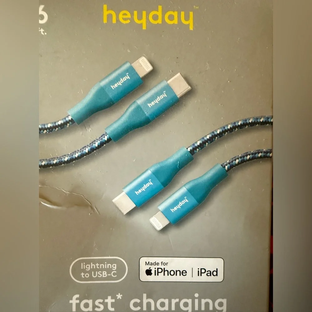 Heyday Fast Charging Cable Pair Lightning to USB-C 6 Foot Cord Two Cables
